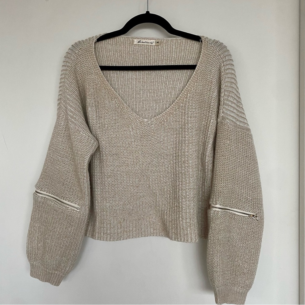 Hello Molly, cropped sweater, beige/tan, size M/L